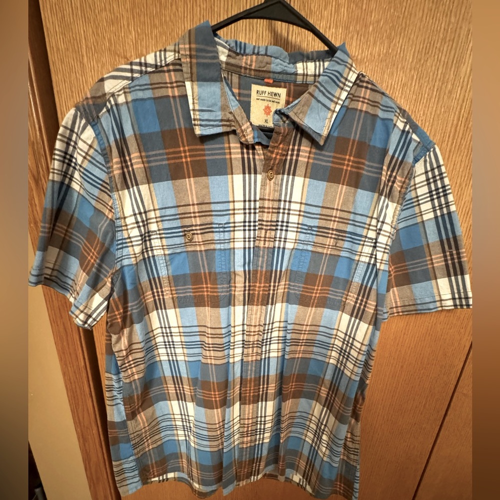 Ruff Hewn Blue and Brown Casual Button Down Shirt